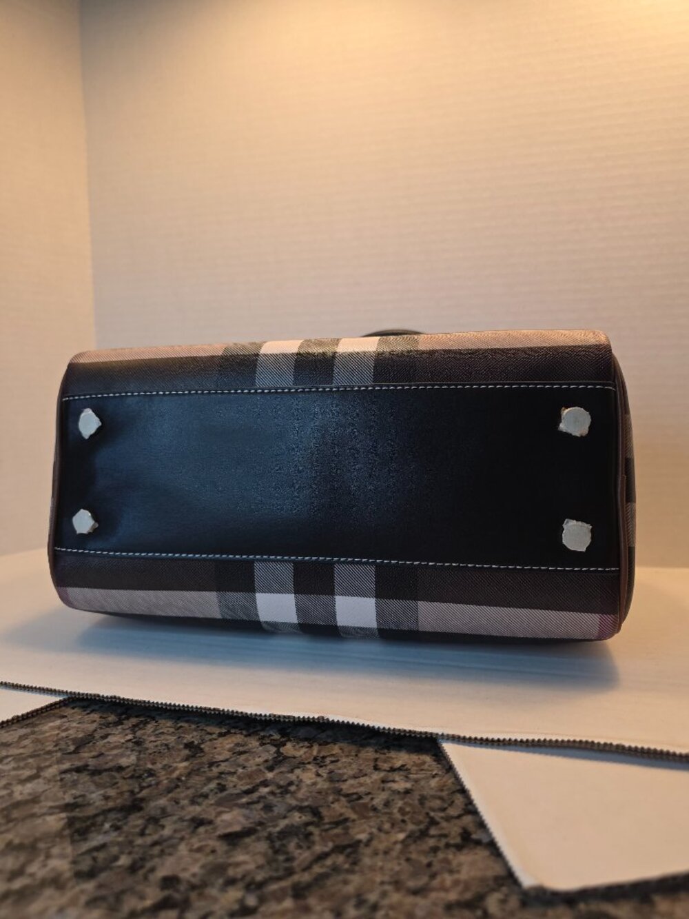 Boston-Style Satchel in Brown and Black Check NWOT - Picture 7 of 9